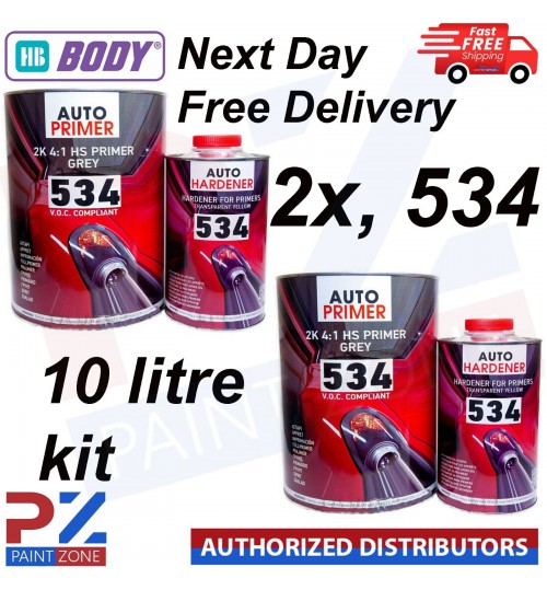 2x HB Body 534 High Build 2K Grey Primer Compliant 4L & 1L Hardener 10 Litre Kit